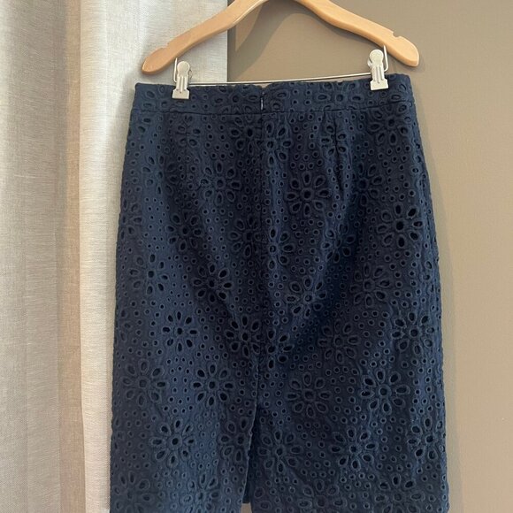 J. Crew Women's No.2 Pencil Pointelle Navy Blue Lined Cotton Skirt, Size 4 - Picture 3 of 10